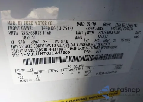 2018 Ford Expedition Xlt z USA, uszkodzony, nr VIN 1FMJU1HT6JEA18905